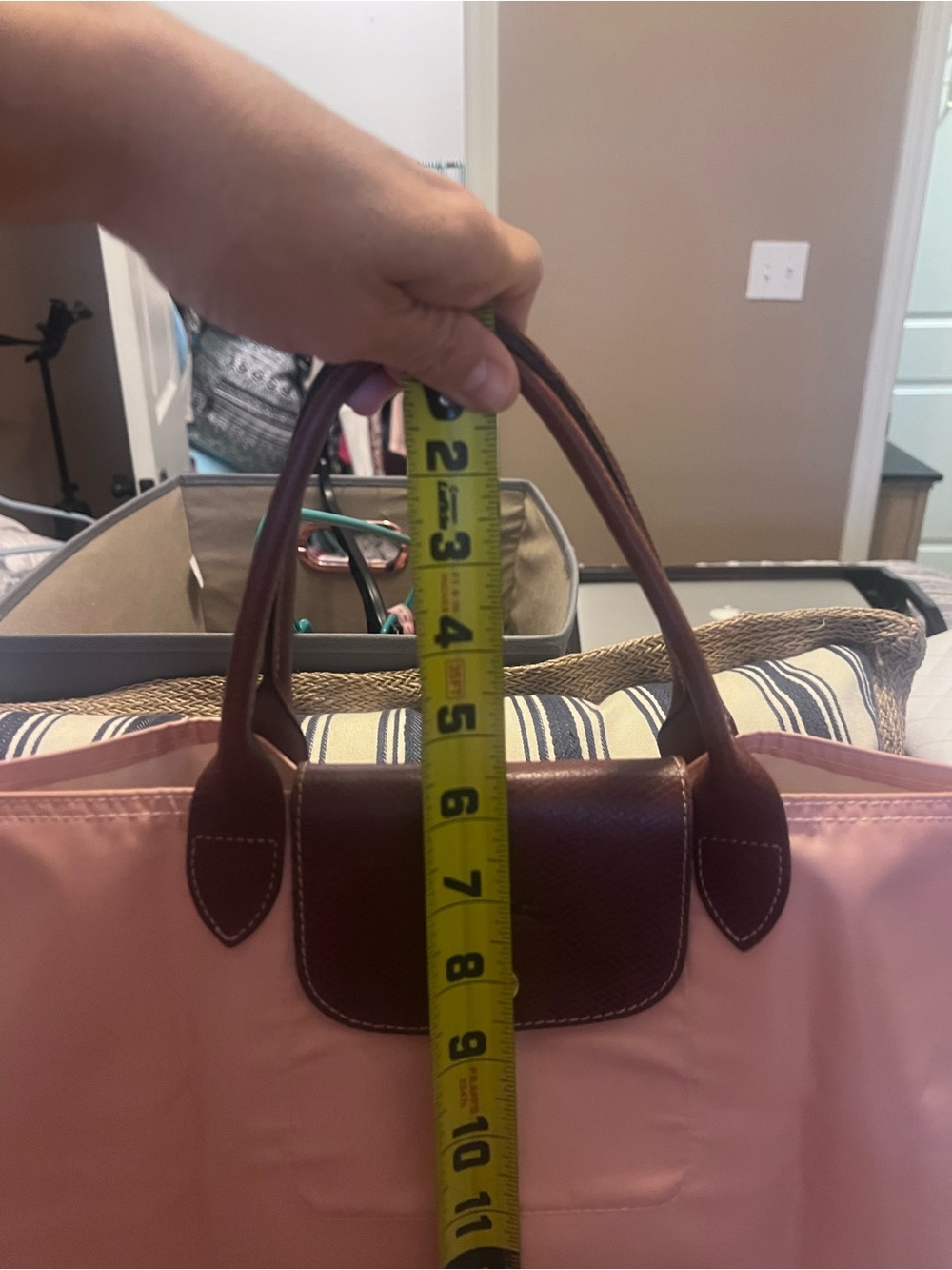 Longchamp Pink Tote with Brown Leather Trim - Picture 5 of 6
